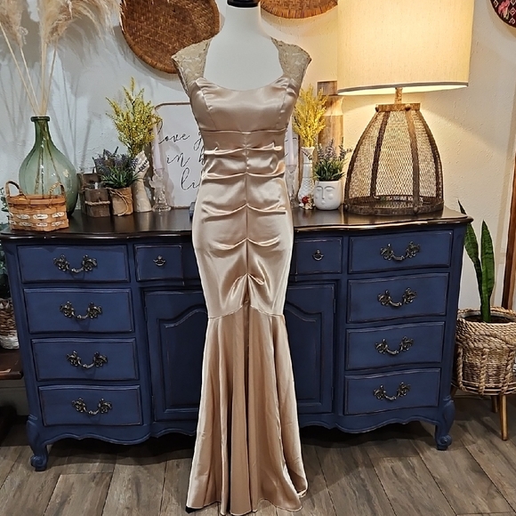 Xscape Dresses & Skirts - Xscape Gold Satin Mermaid Maxi Dress